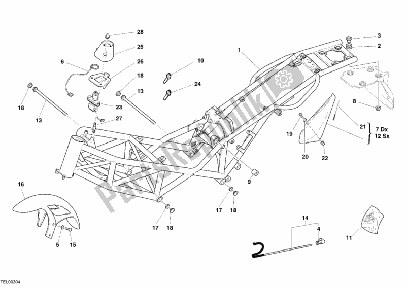 All parts for the Frame of the Ducati Monster 620 Dark USA 2005